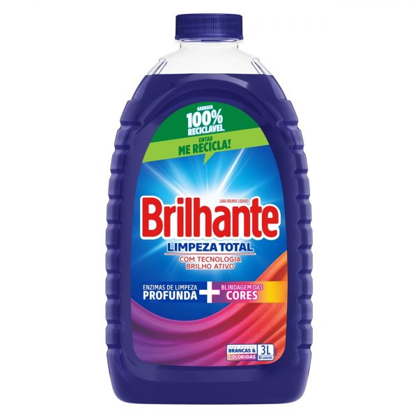 Lava Roupas Líquido Brilhante Limpeza Total 3L