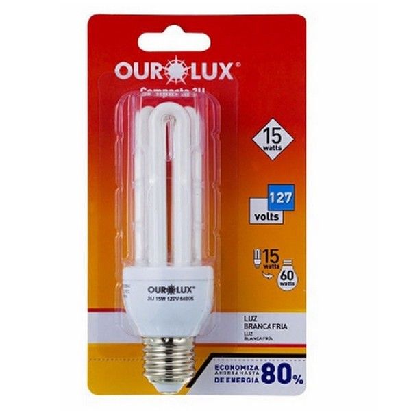 Lâmpada Fluorescente 3U 15 Watts E27 127V Ourolux