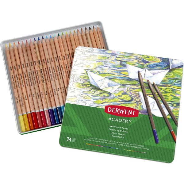 LÁPIS DE COR AQUARELÁVEL ACADEMY 24 CORES ESTOJO LATA