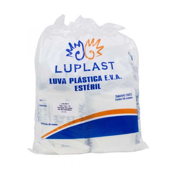 Luva Plástica ou E.V.A Estéril Com 100 uni - Luplast