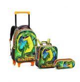 Kit Mochila Escolar Infantil Dinossauro Com Rodinhas