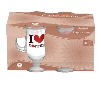 CONJUNTO DE CANECAS PARA CAPUCCINO I LOVE COFFEE 4 PEÇAS