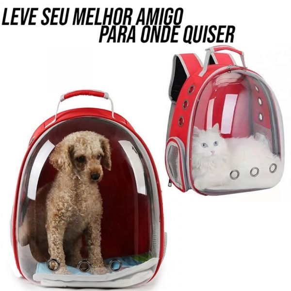 Bolsa Mochila Pet Cães e Gatos Visão Panorâmica Astronauta em Acrílico